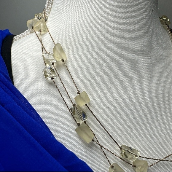 Coldwater Creek Gold Tone Triple Strand Geometric Glass Beaded Necklace 5351 R - Picture 2 of 11